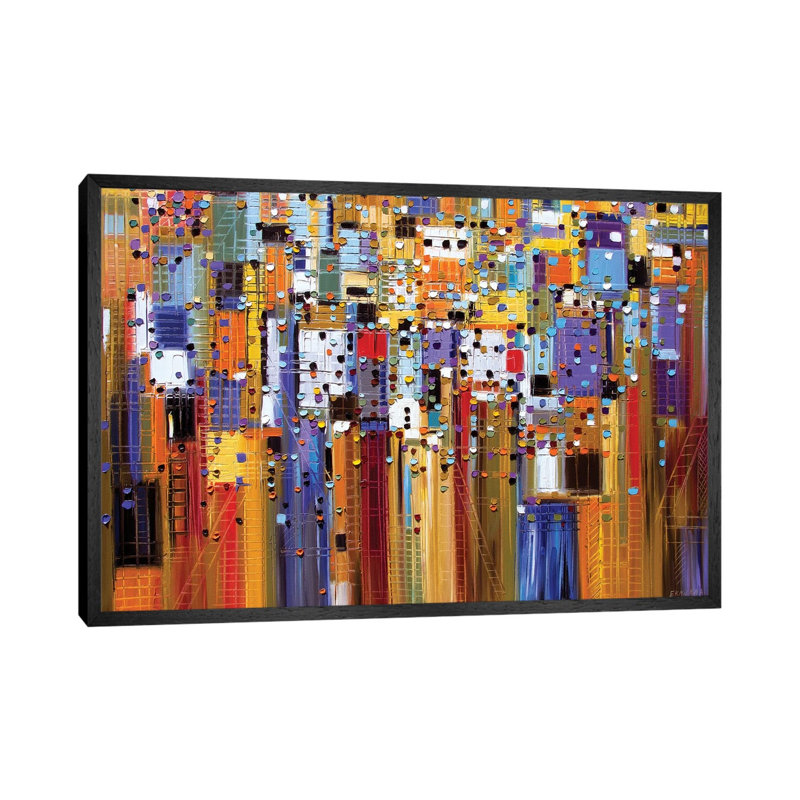 Colorful City by Ekaterina Ermilkina - Print on Canvas, 66.04 cm H x 45.72 cm W, Black Framed