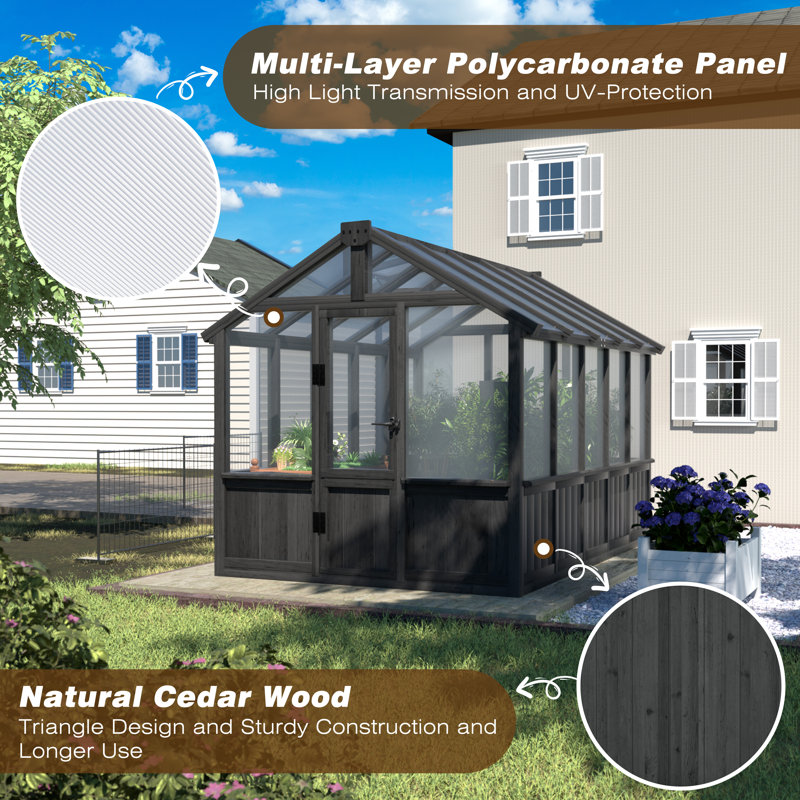 VEIKOUS Wooden Polycarbonate Greenhouse - Thumbnail 2