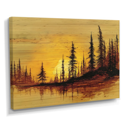 Coucher de soleil hivernal dans la forêt de l'Alaska - Art mural encadré, paysage noir Alaska