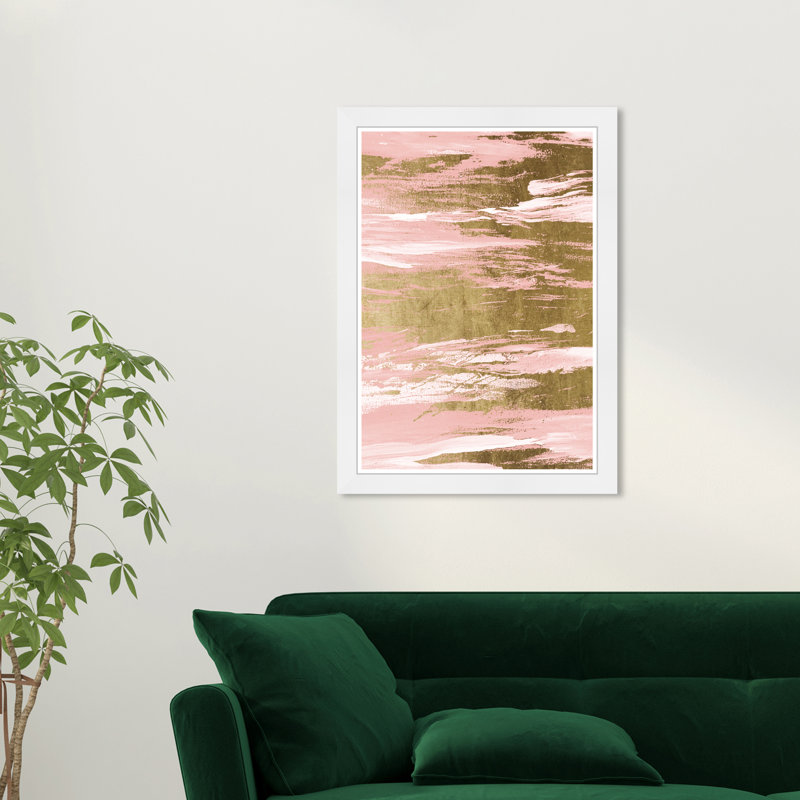 «Abstract Blush Waves», impression sur papier rose moderne, Blanc
