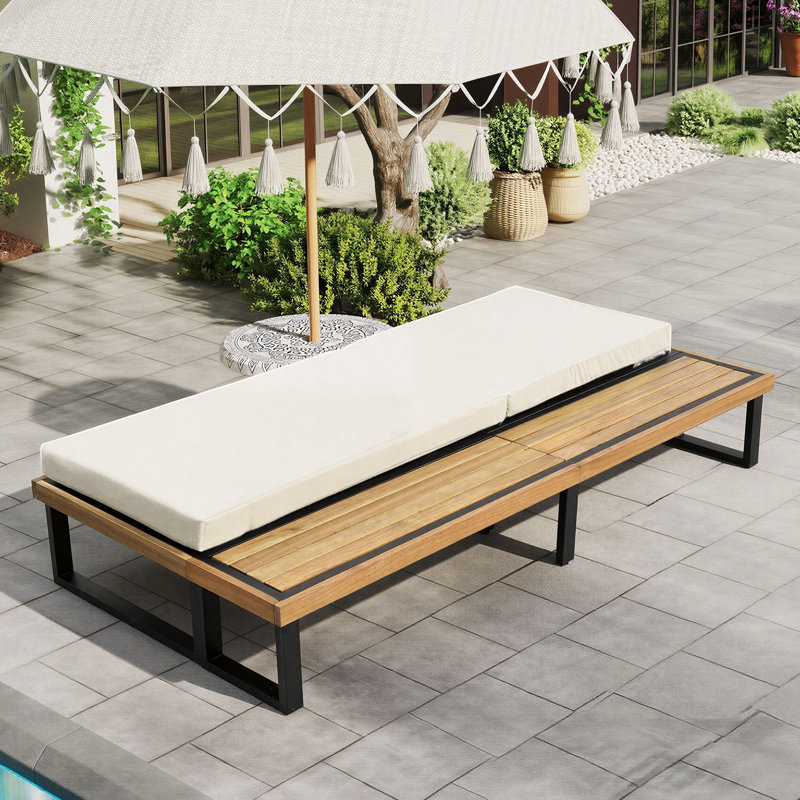 5-Position Adjustable Outdoor Chaise Lounge with Side Table & Cushion, Patio Poolside Recliner, Beige