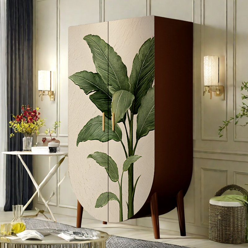 Armoire de rangement moderne à double porte, Noyer / blanc / vert