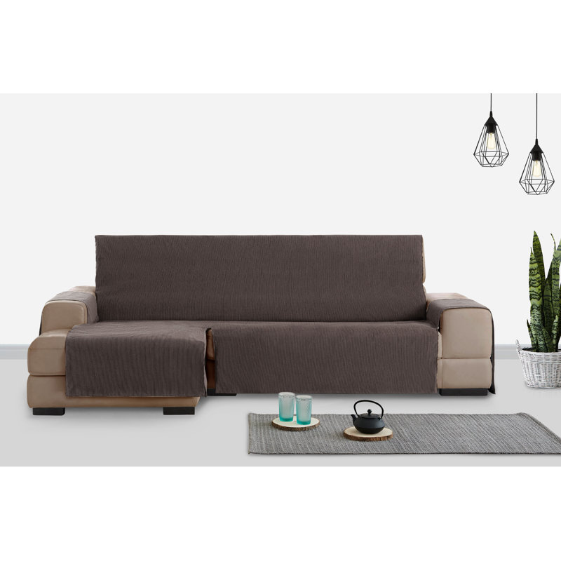 Birbal Box Cushion Chaise Lounge Slipcover, Brown, 220cm H x 240cm W x 3cm D