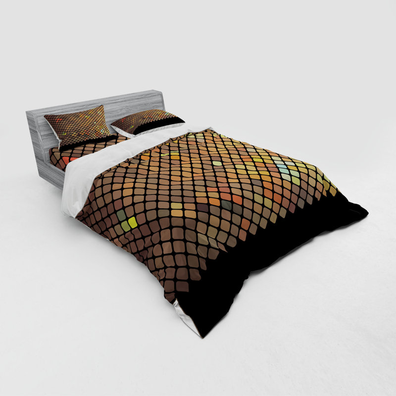 Ensemble de housse de couette moderne et contemporaine en microfibre vert / ambre, Brun