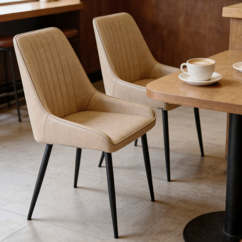 Modern Faux Leather Upholstered Dining Chair with High Back , Beige