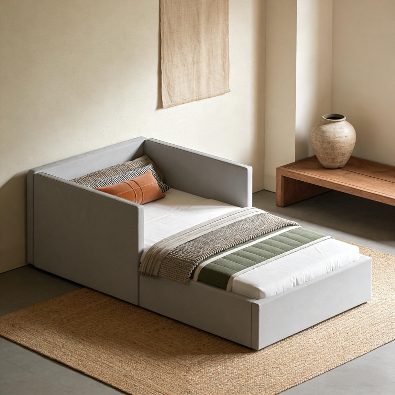 Lit de jour simple avec tête de lit pour chambre à coucher, chambre d'amis, gris