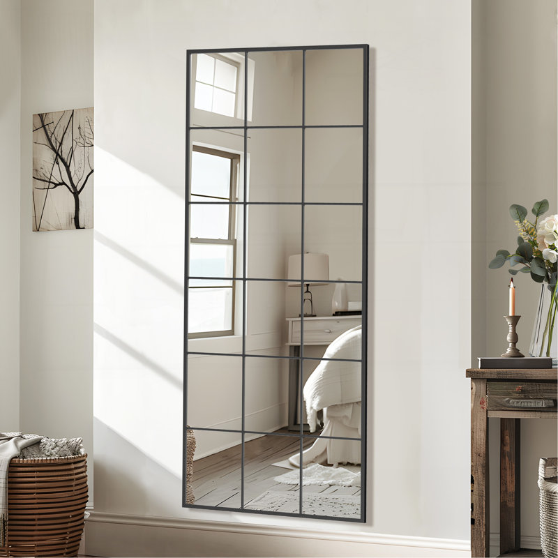 Stylish And Functional Iron Grid Right-Angled Rectangular Black Full-Length Mirror For Versatile Home Decor