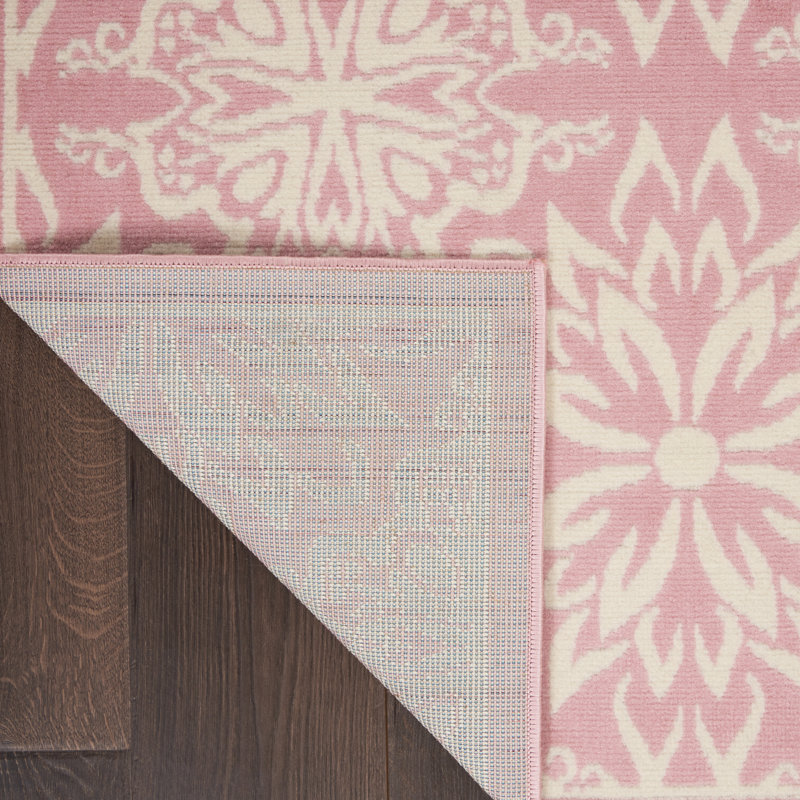 Tapis floral ivoire / rose Yurig, Rectangle 7 pi 10 po x 9 pi 10 po