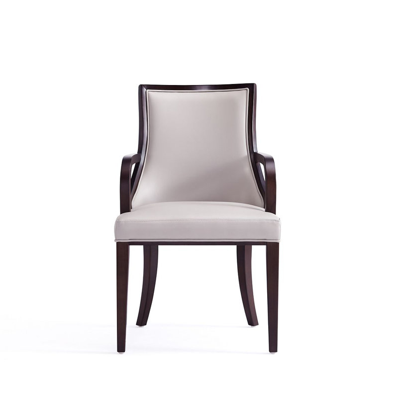 Fauteuil de salle à manger rembourré en cuir de hêtre Grand Grey, Gris clair