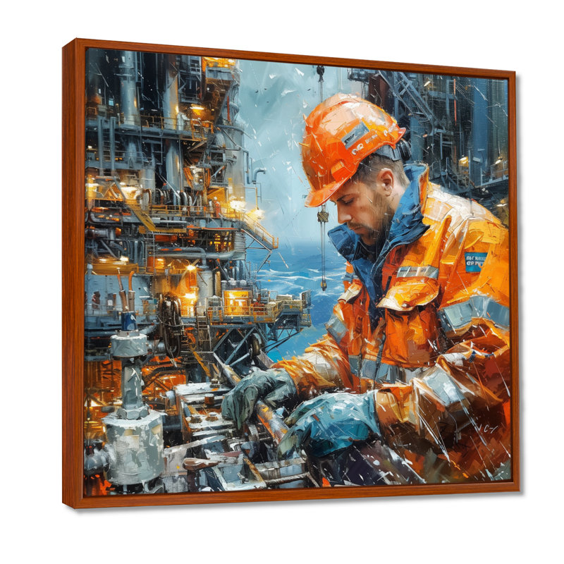 Reproduction d'art mural gris et orange, 30" H x 30" W x 1" D, Toile avec cadre flottant brun