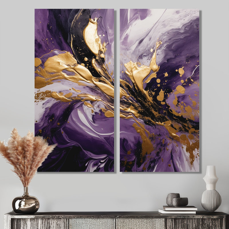 Mauve et or liquide Magic II - Mauve, reproduction d'art sur toile à 2 panneaux, H 20 po x l 24 po, Toile tendue