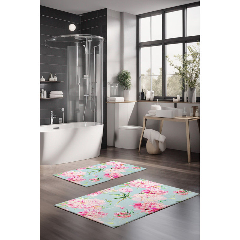 Ensemble de tapis de bain de luxe Eakly (2 pièces), 100% polyester, 16,0 x 23,6 pouces et 23,6 x 39,4 pouces | Conception antibactérienne antidérapante, hauteur de poils de 0,3 po | Lavable à la machine, durable et facile à nettoyer | Idéal pour la décoration de salle de bain