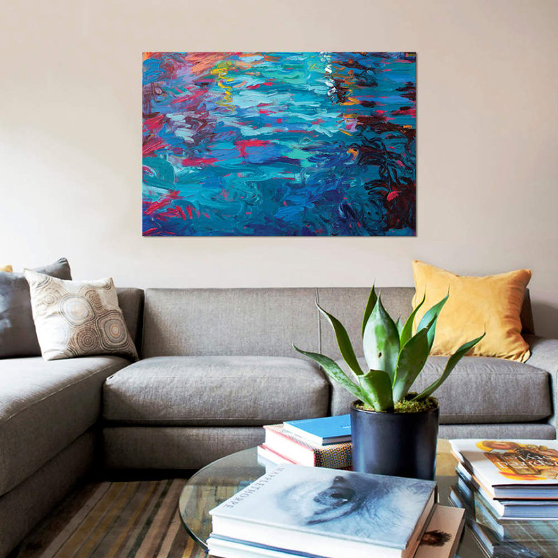 « bm 012 » par iris scott abstracts, impression sur toile, Toile avec cadre noir, H 32 po x l 48 po x P 1,5 po, Pas de tapis