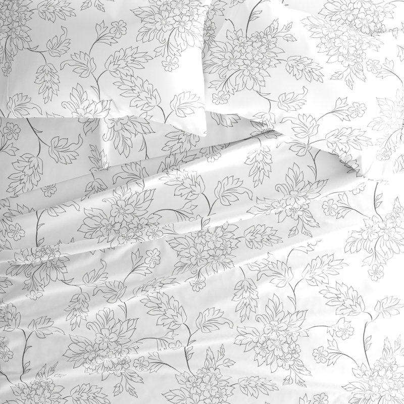 Gray Floral Twin Microfiber Bedding Set