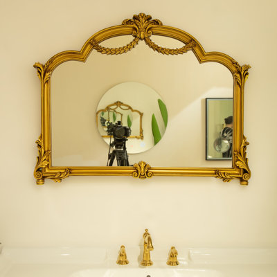 35'' Viti Mirror, Baroque Revival Style With An Ornate Golden Frame, Suitable For Bathroom, Bedroom, Living Room, Corridor, Entryway, Etc.