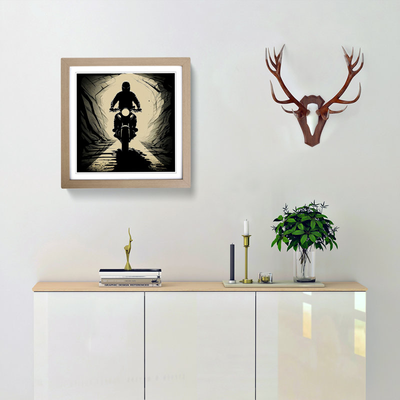 Motorcycle Silhouette - Framed Print, Oak