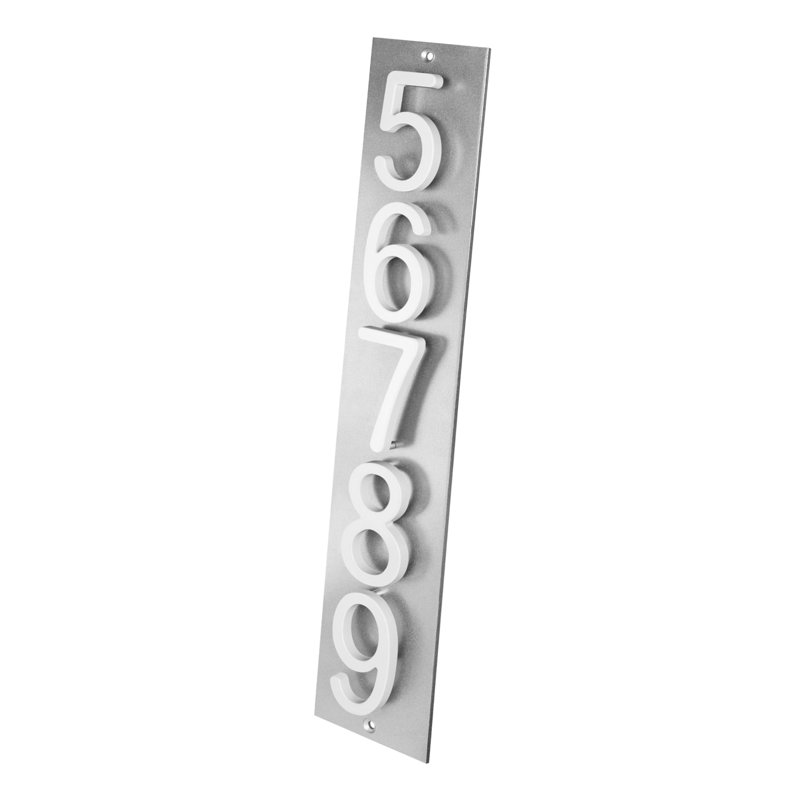 Plaque d'adresse verticale Amgo, Blanc, Argent argent, Oui