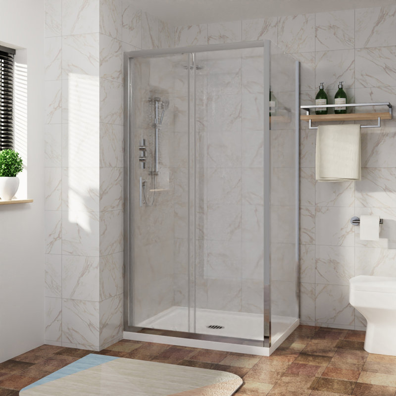 Sharita Bathroom Shower Enclosure Cubicle Sliding Door with 800mm Side Panel Screen - 1900 x 1000 mm, Chrome