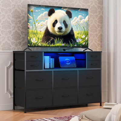 10 Drawer Fabric Dresser, TV Stand with RGB LED Lights & Power Outlet for 45"-55" TV