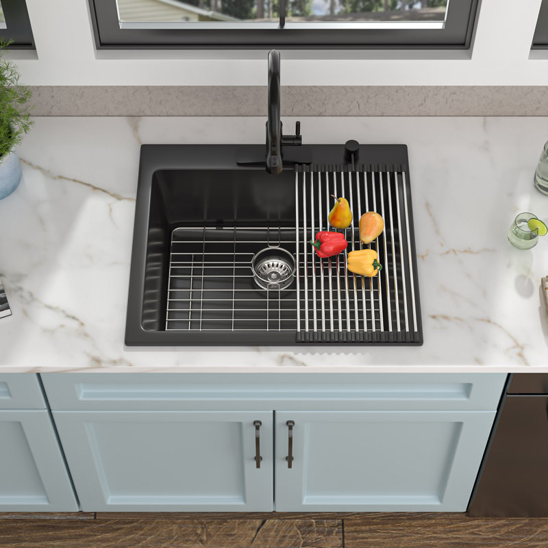 Évier de cuisine 25 po à cuve simple en quartz encastré