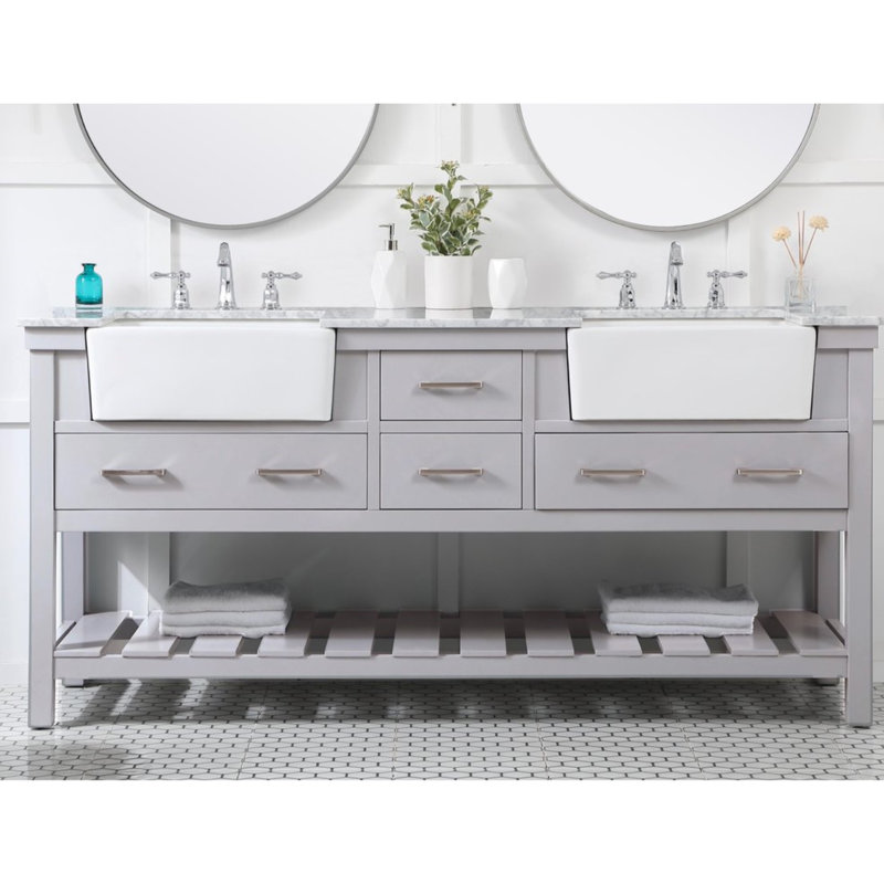 Pelaghia 72'' Double Bathroom Vanity with Marble Top, Gray