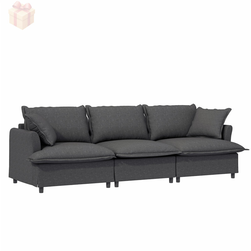 Canapé modulaire en chenille avec un design élégant à jupe et des accoudoirs en forme de pétale, parfait pour un confort et un style personnalisables.