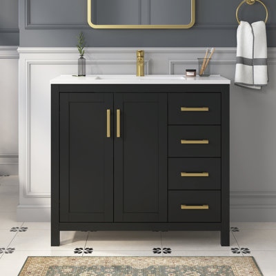 Korde Freestanding Single Bathroom Vanity With Solid Surface Composite Top
