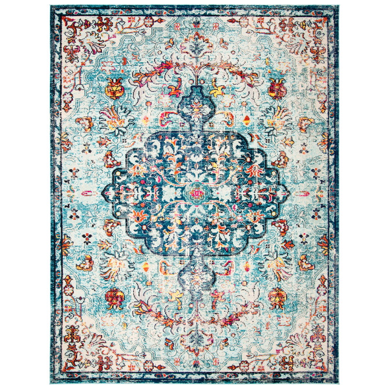 Felty Oriental Area Rug, Rectangle 8' x 10', Blue/Red/Beige