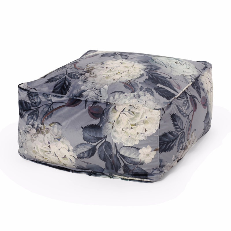 Grand pouf carré, imprimé floral, repose-pieds
