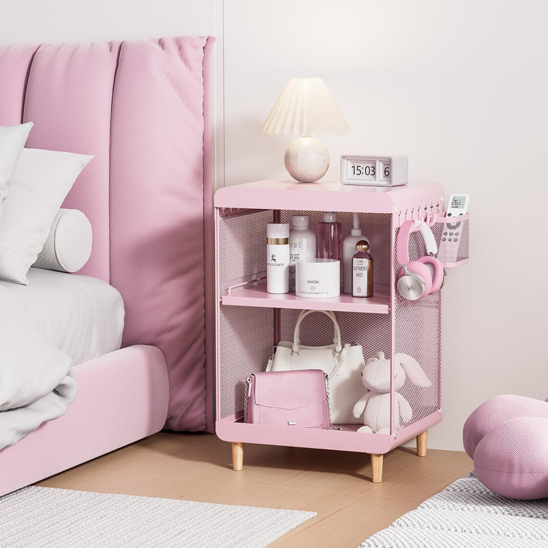 Cute Bedside Nightstand Table, Pink