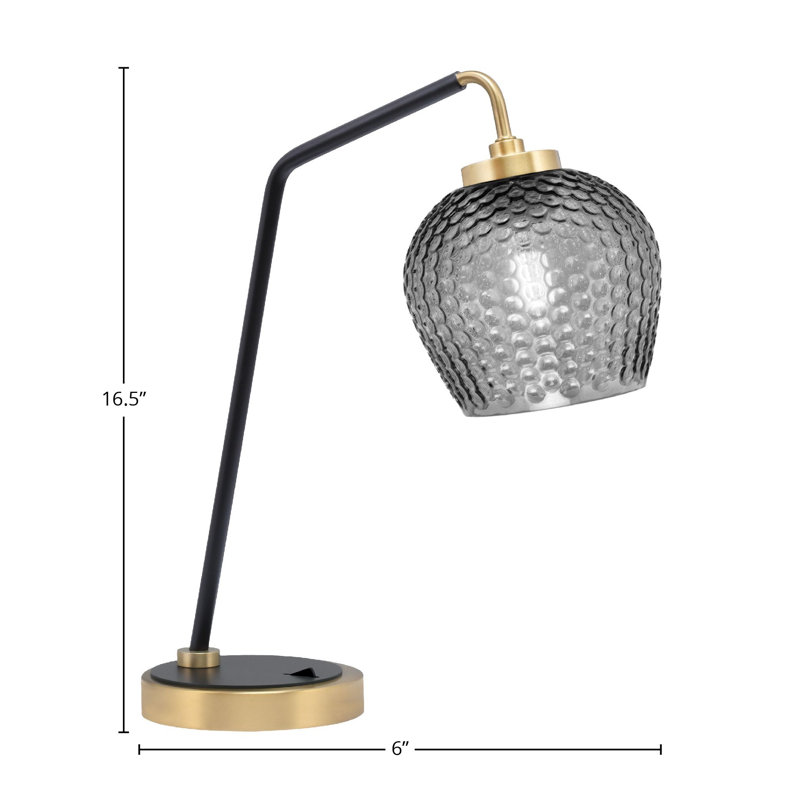 Lampe de bureau Gulian avec verre texturé fumé 6 po, Noir mat / laiton