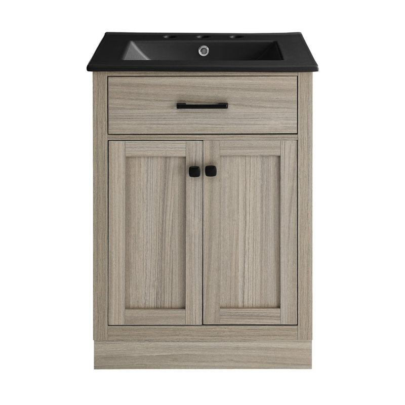Burdon 24 In. Bathroom Vanity With 3-Hole Ceramic Sink Top, Black, Brown, Matte Black