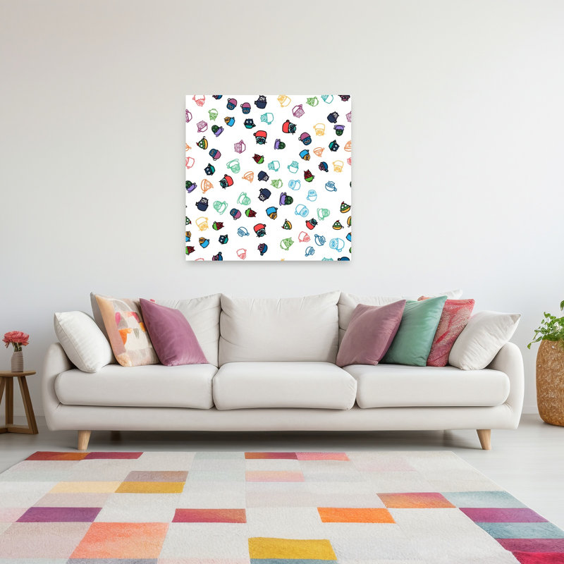 «Whimsical Christmas Owls», impression d'art mural hibou hivernal, 48" H x 48" W