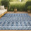 Tapis intérieur / extérieur bleu / ivoire Ramadan Tribal Bohemian