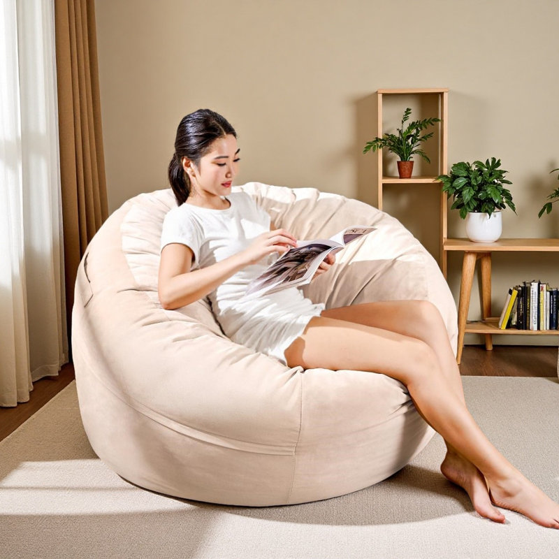 Bean Bag Chair, 4FT Bean Bag With Velvet Cover, Giant Bean Bag Chairs  With Filler Adult, Bean Bag Sofa Filled With High-Density Sponge For Living Room, Bedroom
