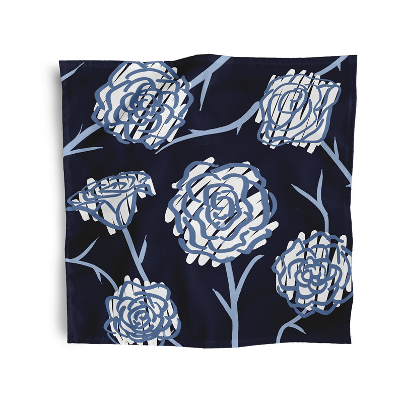 Charne Polyester Floral Square Napkin, Blue