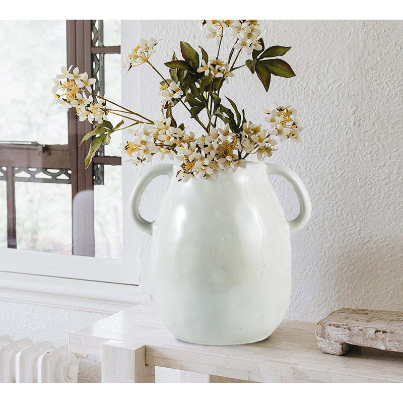 Vase en céramique, vase décoratif, vase en argile bohème, Blanc