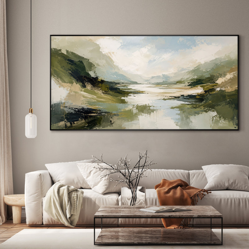 Très grand art mural imprimé sur toile - Paysage de montagne vert, décor de chambre à coucher naturel - "Assemblage requis (cadre non fini)"