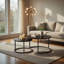 Ensemble de 2 tables d'appoint modernes modernes en similicuir avec base en métal noir, table d'appoint pour salon, brun foncé-1183117300