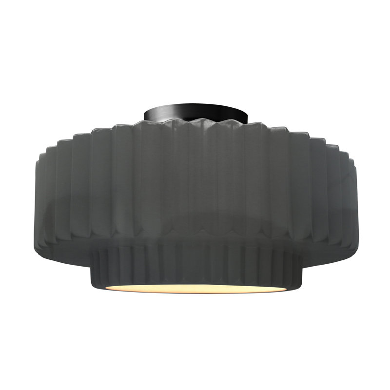 Radiance Ceramic Pleated Semi-Flush Mount, 8" H x 16.5" W x 16.5" D, Gloss Gray, Matte Black