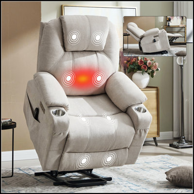 Heavy Duty Power Lift Recliner Chair With 8-Point Vibration Massage, Lumbar Heating, USB And Type-C Ports, And Stainless Steel Cup Holders