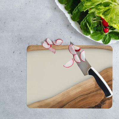 Modern Artistic Resin and Woodgrain Design on Glass Serving Board for a Contemporary Kitchen Decor