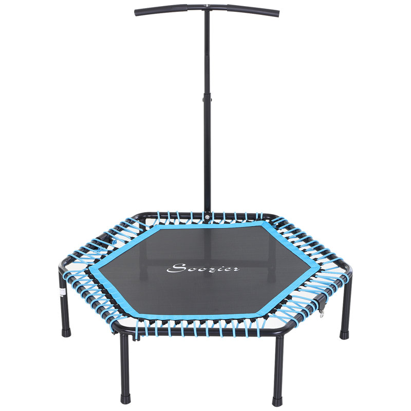 Kids' Blue Hexagon Fitness Trampoline with Adjustable Bar