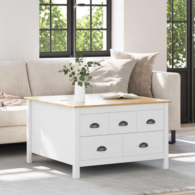  Coffee Table With Drawer Solid Pine Wood Living Room Modern Rectangle