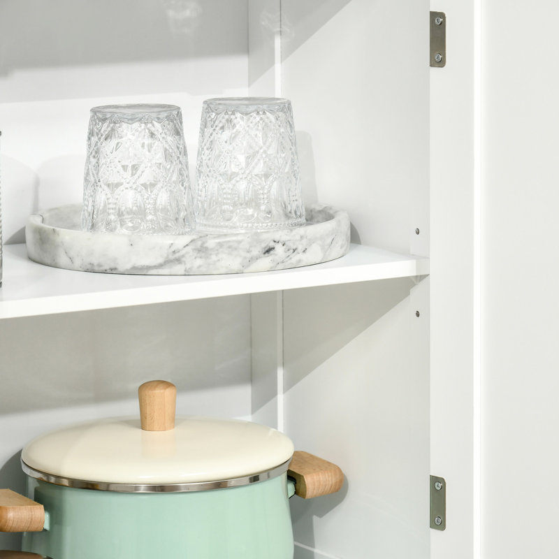 Armoire de rangement autoportante de 63 po avec garde-manger à 4 portes, tablette réglable pour la salle à manger et le salon, buffet à finition blanche, coin cuisine