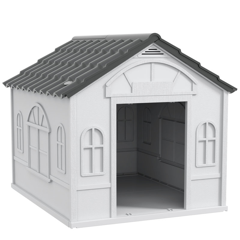 Plastic Dog House, 82cm H x 98.2cm W x 98.2cm D, Grey