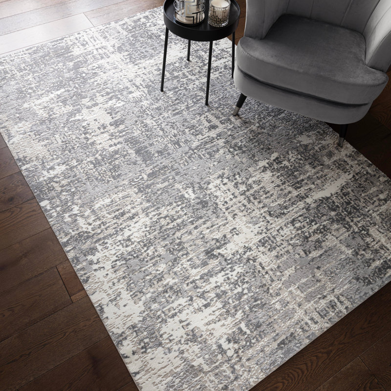 Annu Abstract Grey Area Rug, Rectangle 80 x 150 cm