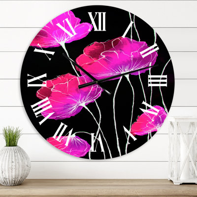 Abstrait fleur rouge sur fond noir I - Horloge murale traditionnelle