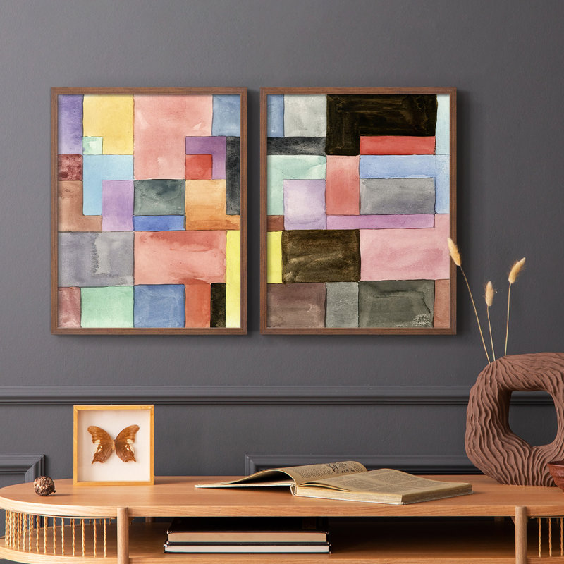 Primary Blocks I-Premium Framed Print -Ready to Hang - No Nails Required - No Nails Required, 15" H x 24" W, Walnut
