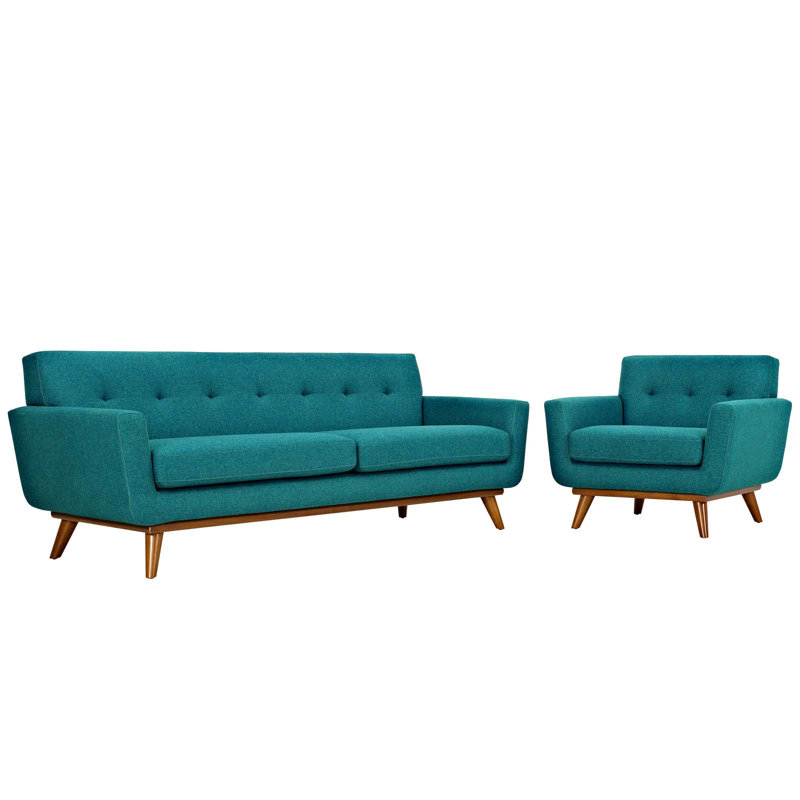 Ensemble de fauteuil et canapé capitonnés 2 pièces Modway Engage, Tissage bleu sarcelle